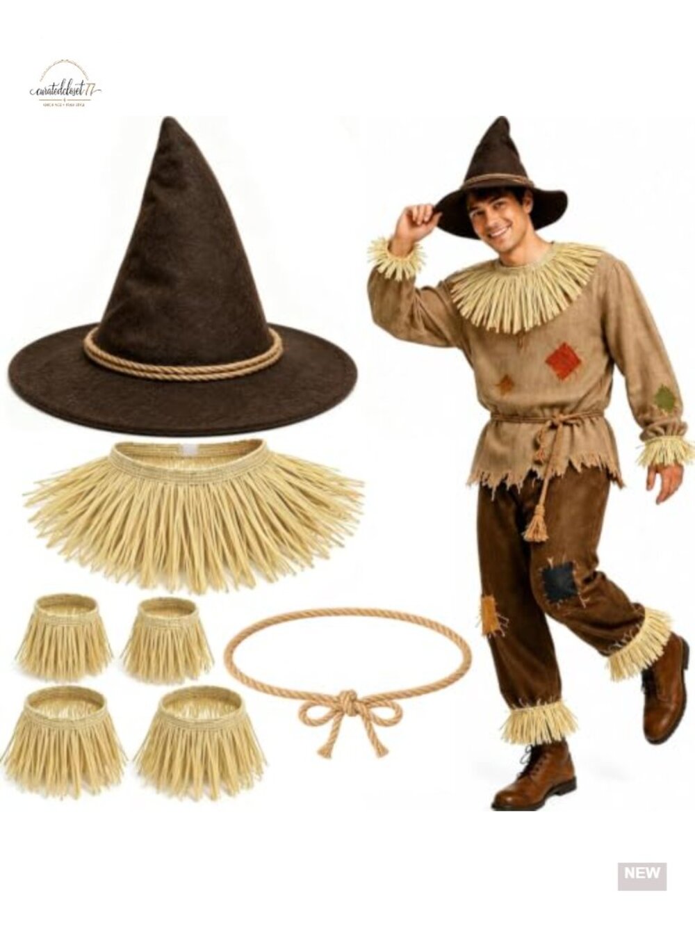 Scarecrow Costume Accessory Set 7 Piece Adult Halloween Cosplay Hat